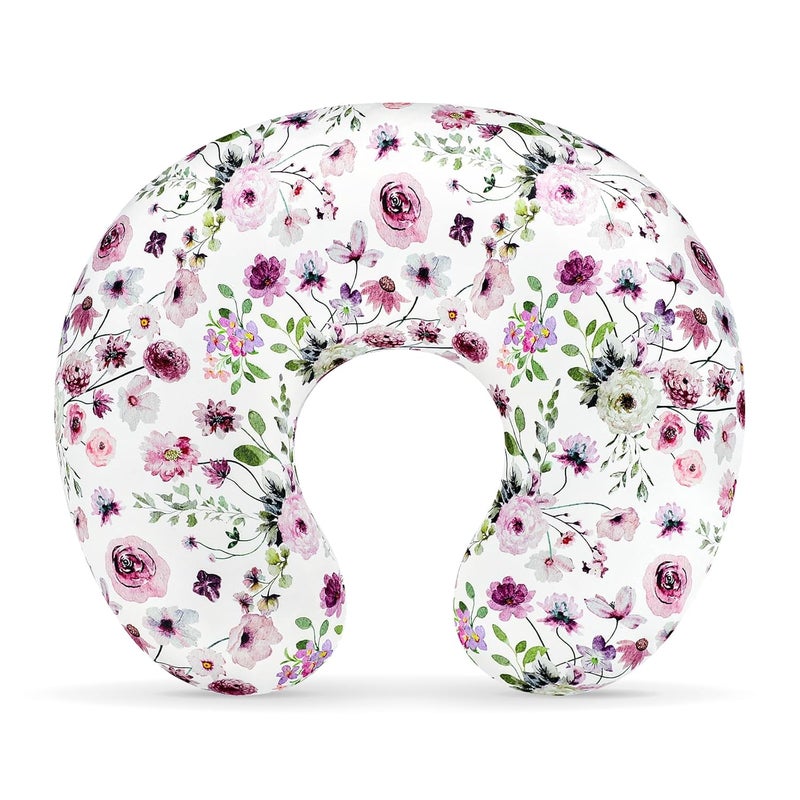 GFU Nursing Pillow Cover for Boys and Girls, Breastfeeding Pillow Case for Newborn, Soft Baby Breastfeeding Pillow Slipcover Colourful Purple Flowers, Stretchy Feeding Cover (Cover Only) - Image 1